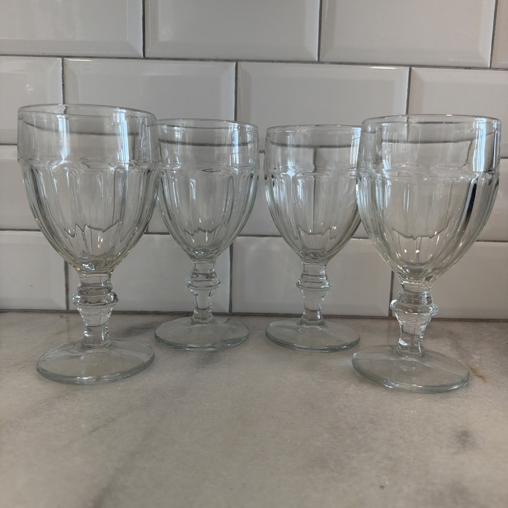 4 LIBBEY 6 3/4" Clear Glass Goblets In The Gibraltar Clear Pattern GW005